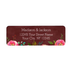Autumn Burgundy Floral Wedding Return Address