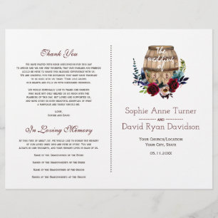 Autumn Burgundy Floral Wine Barrel Wedding Program