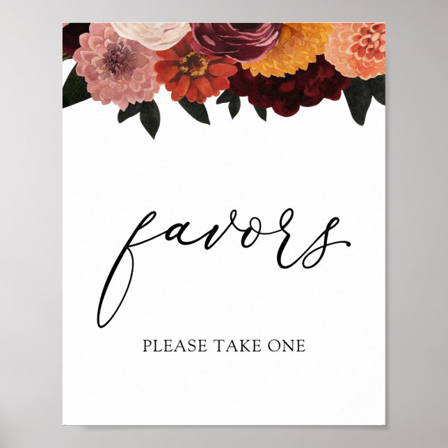 Autumn Burgundy Florals Favours Sign (Front)