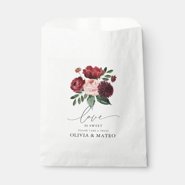 Autumn Burgundy Flower Wedding  Favour Bag (Front)