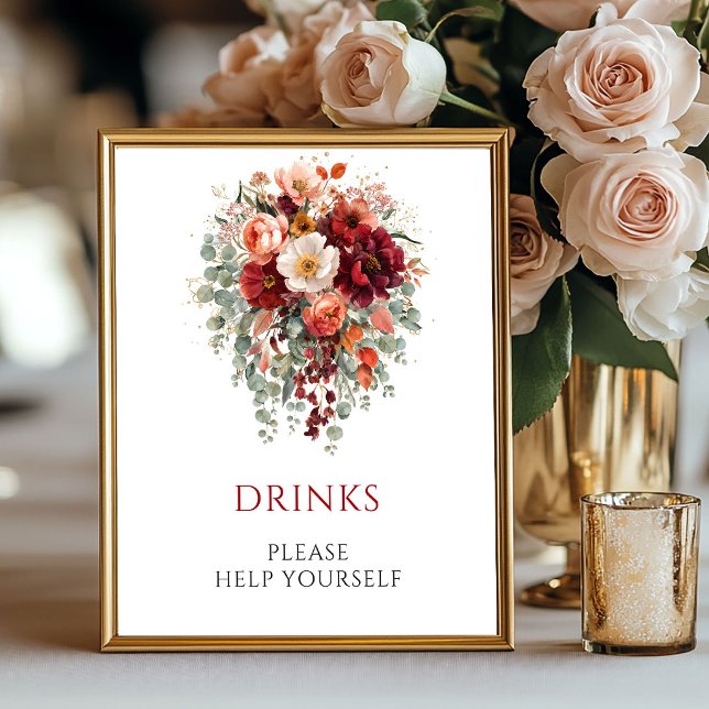 Autumn Burgundy Flowers Drinks Wedding Tabletop Poster (Autumn Burgundy Flowers Drinks Wedding Tabletop

)