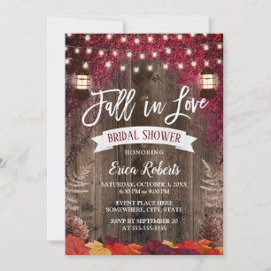 Autumn Burgundy Leaves Lantern Fall Bridal Shower Invitation
