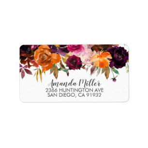 Autumn Burgundy & Orange Floral Return Address Label