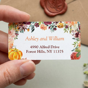 Autumn Burgundy Orange Pumpkin Floral Leaves Label