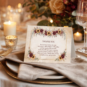 Autumn Burgundy Sunflower Wedding Thank You Card