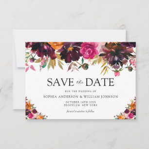 Autumn Burgundy Watercolor Flowers Fall Wedding Save The Date