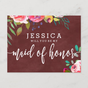 Autumn Burgundy Will You Be My Maid of Honour Invitation