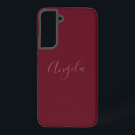Autumn Burgundy with Name or Monogram Set Samsung Galaxy Case<br><div class="desc">This phone case features a pink name,  monogram set or initials in a flowy scripted style font on an autumn burgundy background.</div>