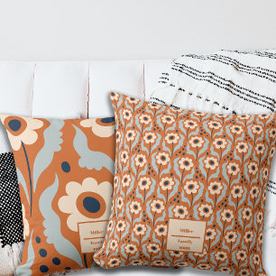 Autumn Burnt Orange Egg Flowers Custom Name Throw Pillow