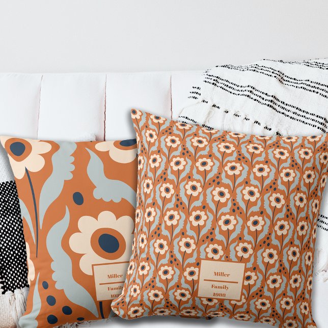 Autumn Burnt Orange Egg Flowers Custom Name Throw Pillow (Creator Uploaded)