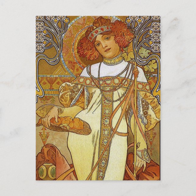 "Autumn" by Alphonse [Alfons]  Mucha Postcard (Front)