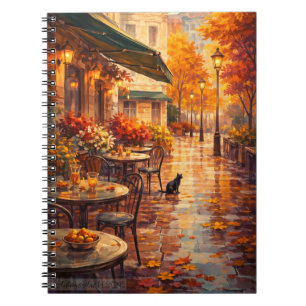 Autumn Café Stroll with Cat Cozy Paris Notebook