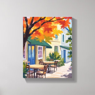 Autumn Cafe Watercolor Fall Foliage Canvas Print