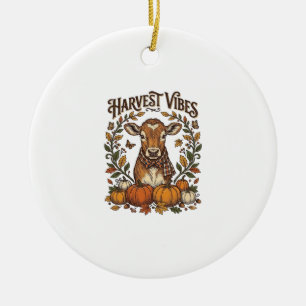 Autumn Calf Shirt Vintage Engraving Harvest Pumpki Ceramic Ornament