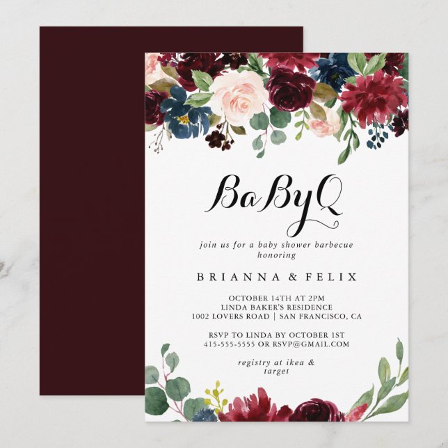 Autumn Calligraphy BabyQ Baby Shower Barbecue Invitation (Front/Back)