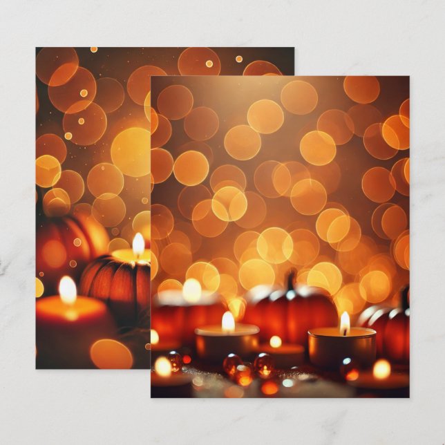 Autumn Candle Lit Pumpkins Bokeh Scrapbook Paper (Front/Back)