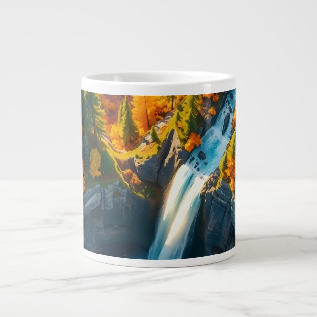 Autumn Canyon Waterfall – Vibrant Fall Forest Land Large Coffee Mug (Front)