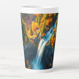 Autumn Canyon Waterfall – Vibrant Fall Forest Land Latte Mug