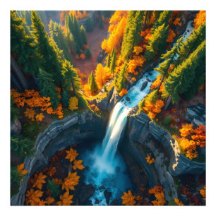 Autumn Canyon Waterfall – Vibrant Fall Forest Land Photo Print