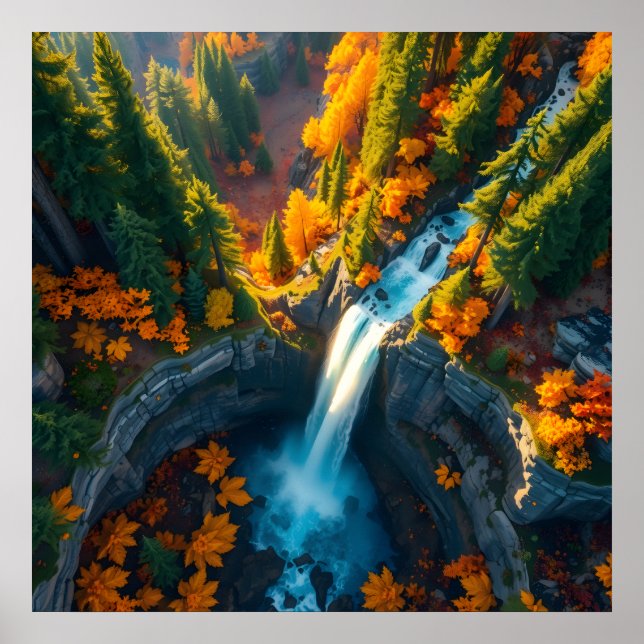 Autumn Canyon Waterfall – Vibrant Fall Forest Land Poster (Front)