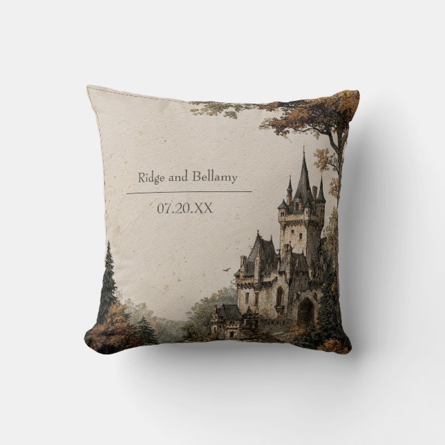 Autumn Castle Enchanted Wedding Throw Pillow (Front)