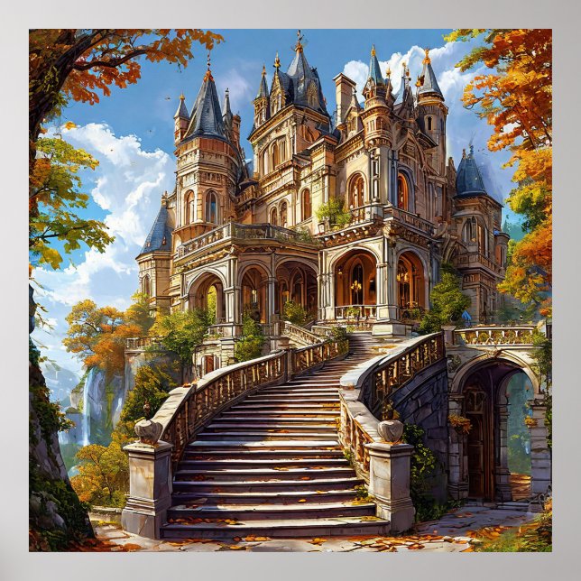 🏰 Autumn Castle Landscape For Fantasy Home Poster (Front)