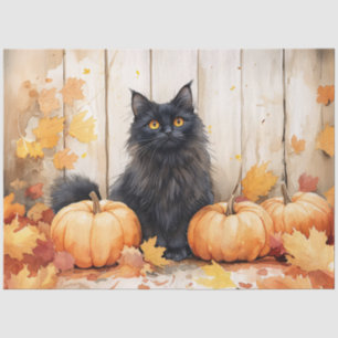 Autumn Cat and Pumpkins Decoupage Tissue Paper