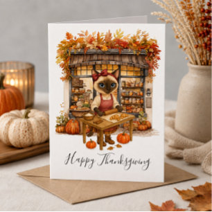 Autumn Cat Bakery Thanksgiving Fall Cat Lovers  Card