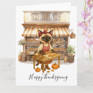 Autumn Cat Bakery Thanksgiving Fall Cat Lovers Card
