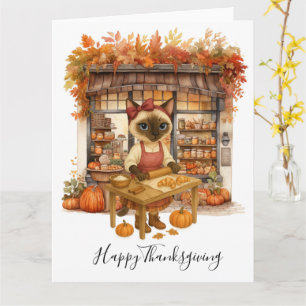 Autumn Cat Bakery Thanksgiving Fall Cat Lovers  Card