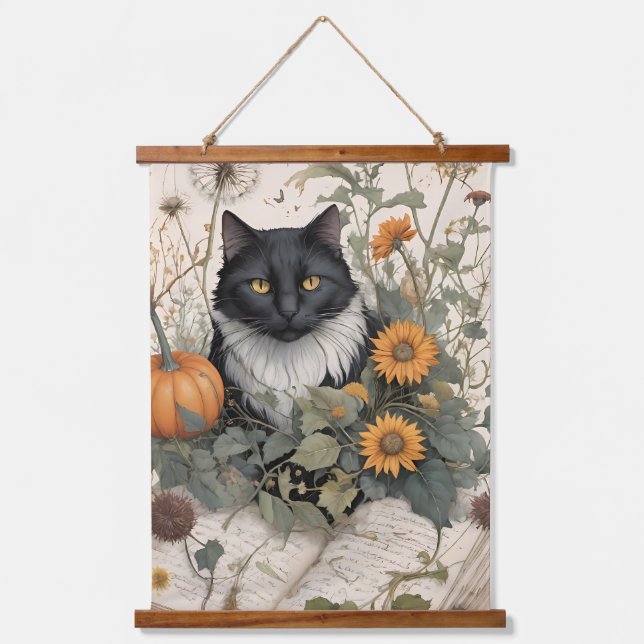 Autumn Cat Dandelion  Hanging Tapestry (Front)