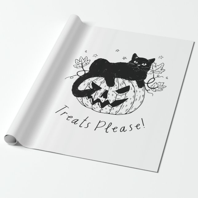 Autumn Cat Halloween Run Wrapping Paper (Unrolled)