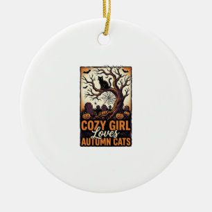 Autumn Cat Lover Vintage Halloween Girl Shirt Desi Ceramic Ornament