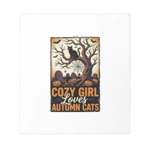 Autumn Cat Lover Vintage Halloween Girl Shirt Desi Notepad
