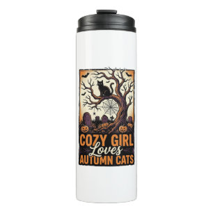 Autumn Cat Lover Vintage Halloween Girl Shirt Desi Thermal Tumbler