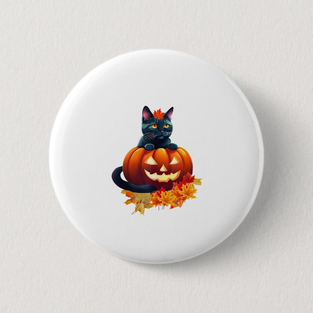Autumn Cat, Pumpkin, Halloween Graphic Design  2 Inch Round Button (Front)