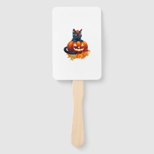 Autumn Cat, Pumpkin, Halloween Graphic Design Hand Fan