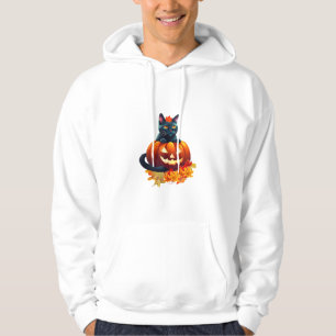 Autumn Cat, Pumpkin, Halloween Graphic Design Hoodie