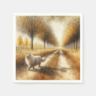 Autumn Cat Walking Down a Dirt Road Napkin