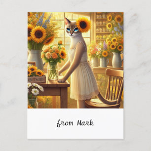 Autumn Cat with Flowers – Fall Season Greeting Holiday Postcard