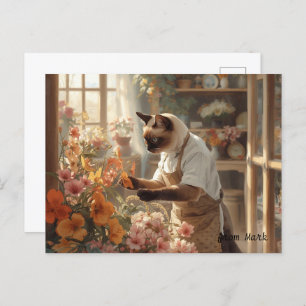 Autumn Cat with Flowers – Fall Season Greeting Postcard