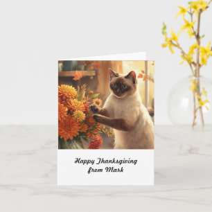 Autumn Cat with Flowers Fall Season Thanksgiving  Card