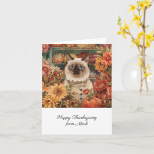 Autumn Cat with Flowers Fall Season Thanksgiving  Card