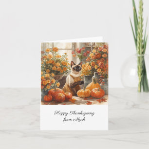 Autumn Cat with Flowers Fall Season Thanksgiving  Card