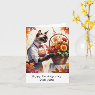 Autumn Cat with Flowers Fall Season Thanksgiving Card