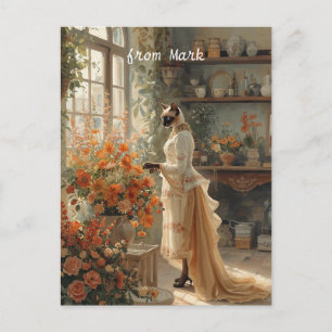 Autumn Cat with Flowers – Fall Thanksgiving Holiday Postcard