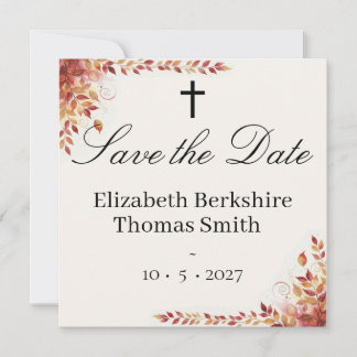 Autumn Catholic Red and Gold Wedding Save the Date