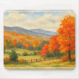 Autumn Catskill Mountains Watercolor Landscape Mouse Pad