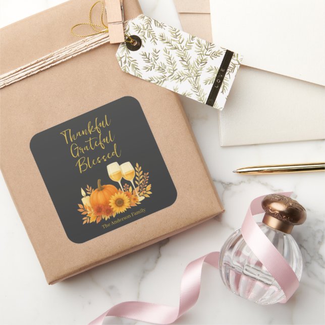 Autumn Celebration - Elegant Gold Thanksgiving  Square Sticker (Gifting)