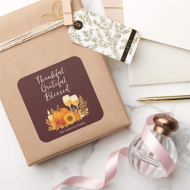 Autumn Celebration - Elegant Gold Thanksgiving  Square Sticker (Gifting)